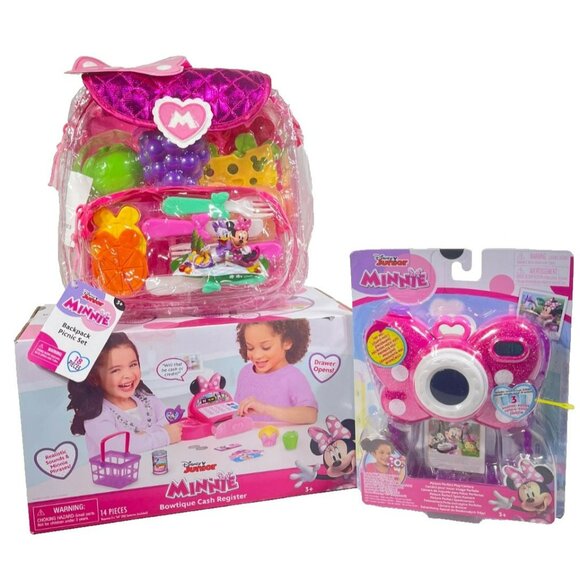 Disney Junior Minnie Mouse Playset Toy Bundle Lot Camera Register Picnic Set - Picture 1 of 11